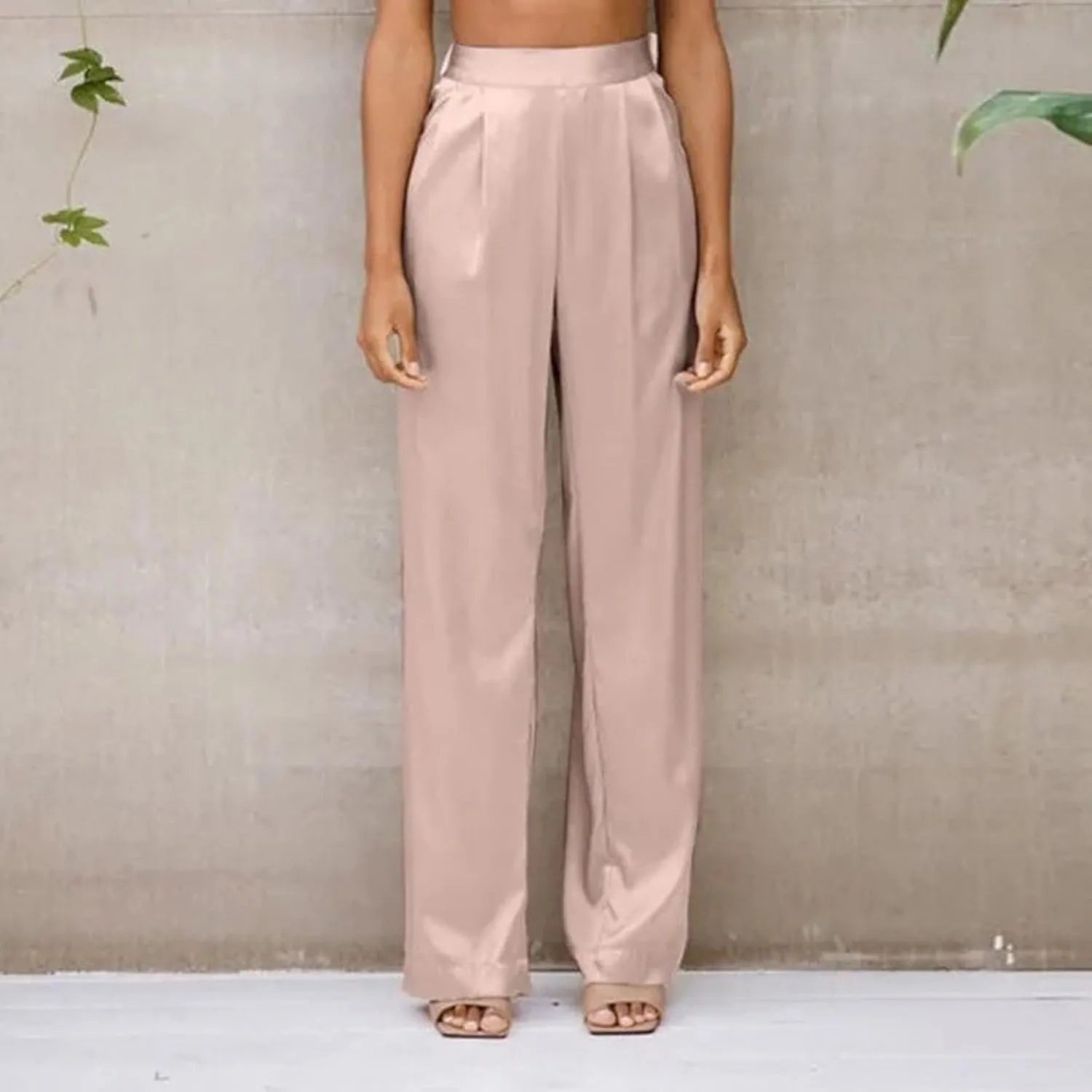 Women's Wide Leg Pants High Waisted Work Dress Pants Loose Fit Back Elastic Waist Business Casual Trousers Office Trousers