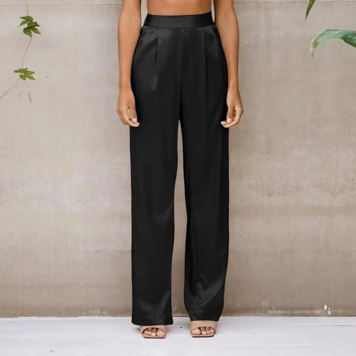 Women's Wide Leg Pants High Waisted Work Dress Pants Loose Fit Back Elastic Waist Business Casual Trousers Office Trousers