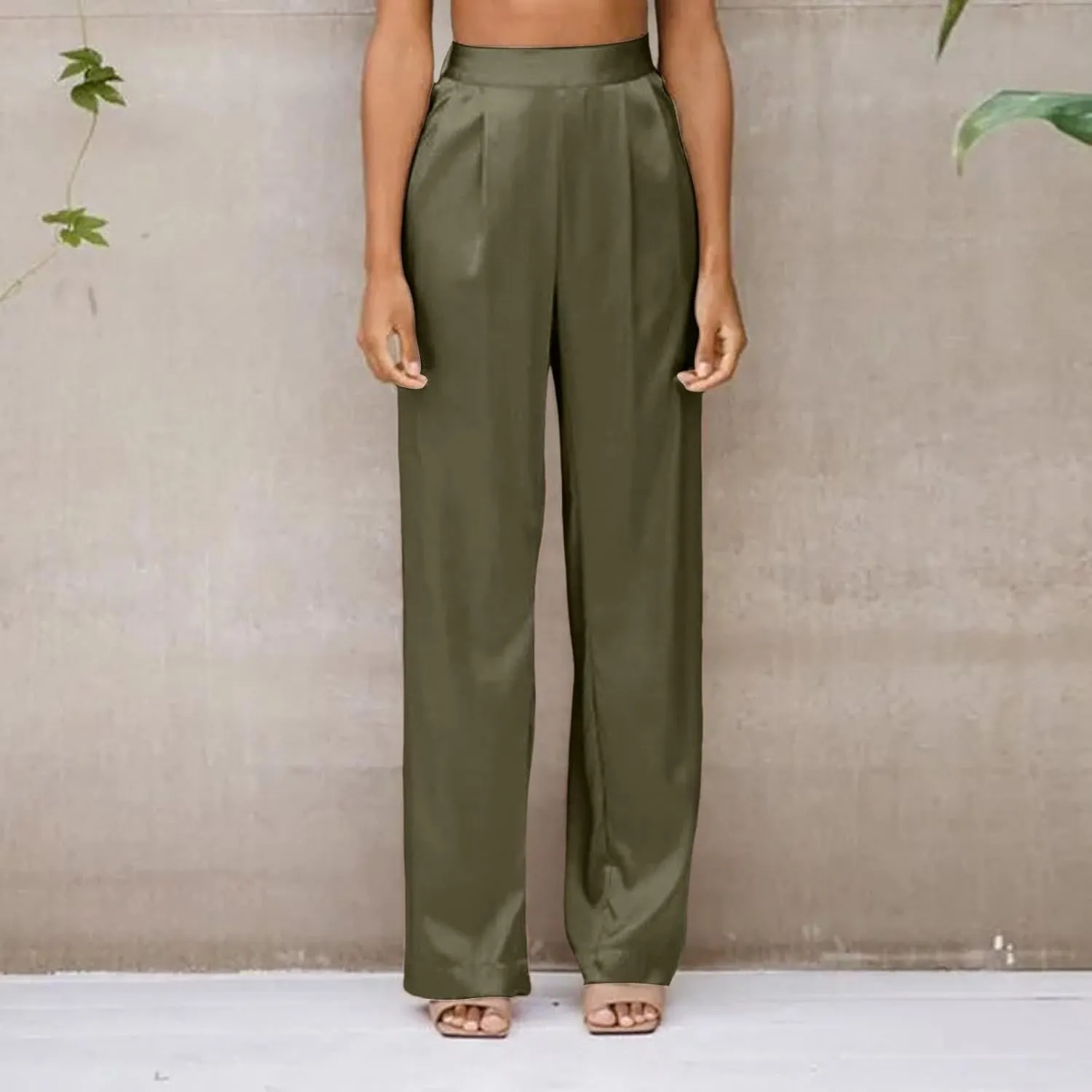 Women's Wide Leg Pants High Waisted Work Dress Pants Loose Fit Back Elastic Waist Business Casual Trousers Office Trousers