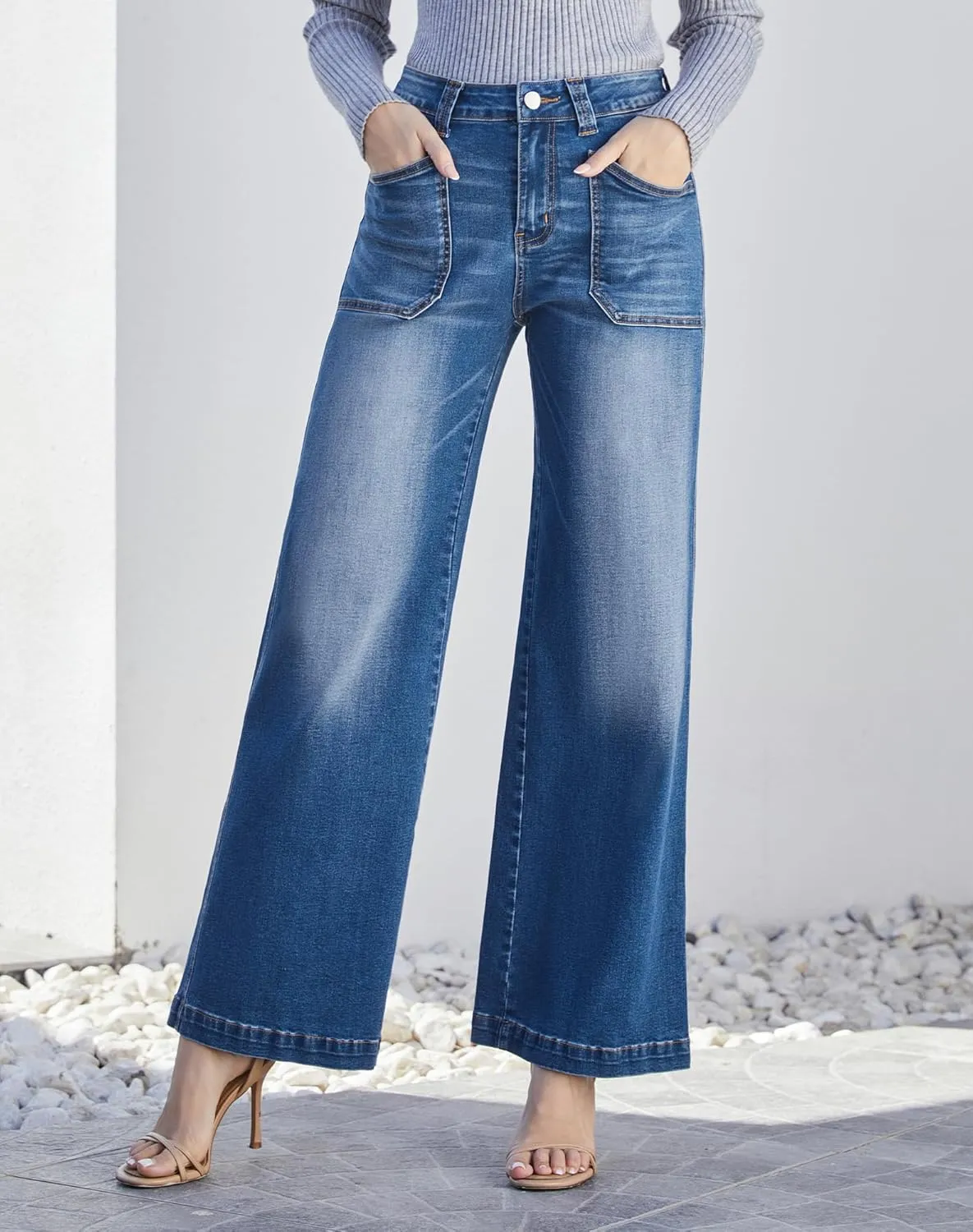 Women's Wide Leg Sweatpant Jeans Y2k Baggy Loose Trouser Jeans High Waisted Stretch Denim Pants