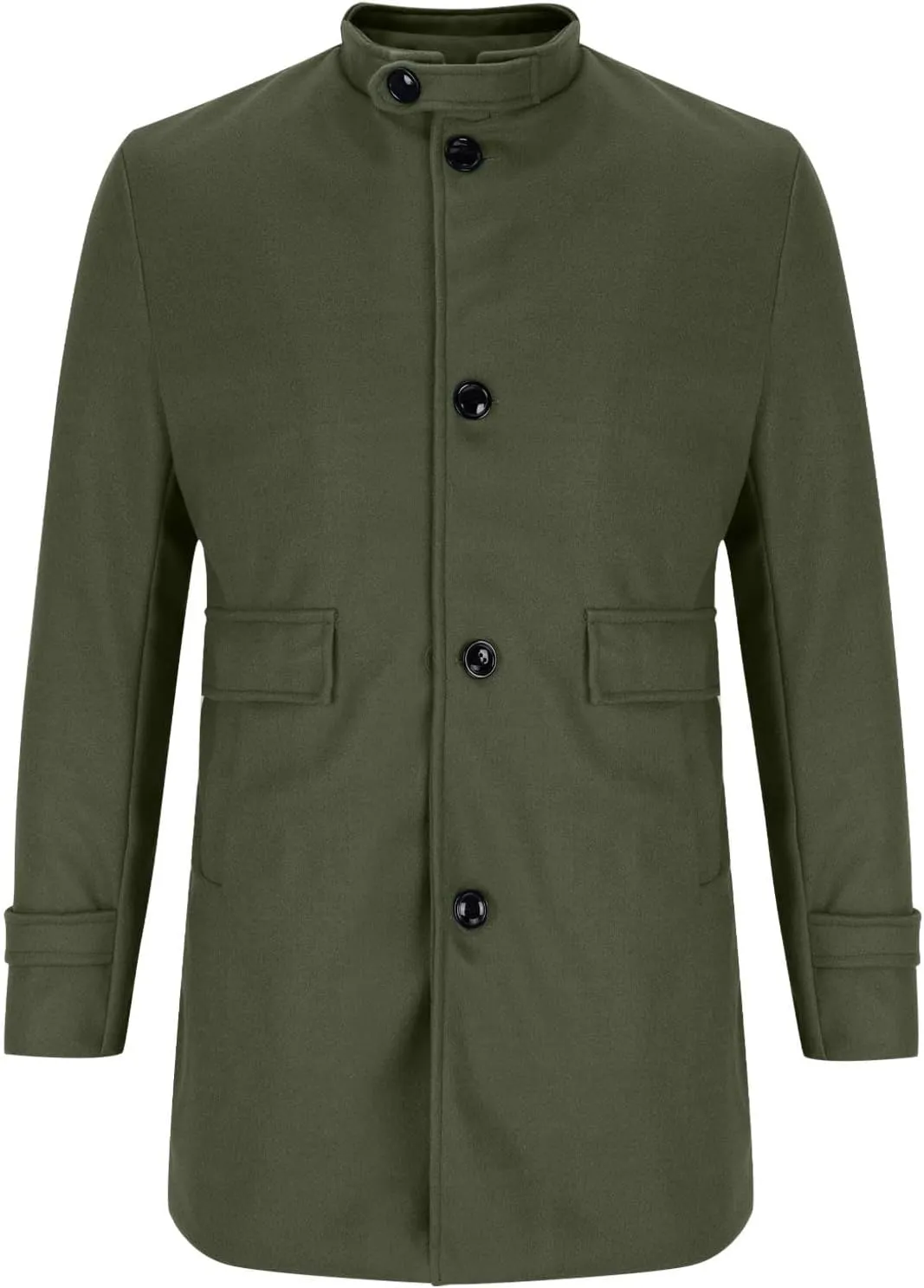 XUNRYAN Mens Classic Trench Coat Wool-Blend Peacoat Slim Fit Single Breasted Overcoat Warm Cardigan Jacket Outwear Pockets