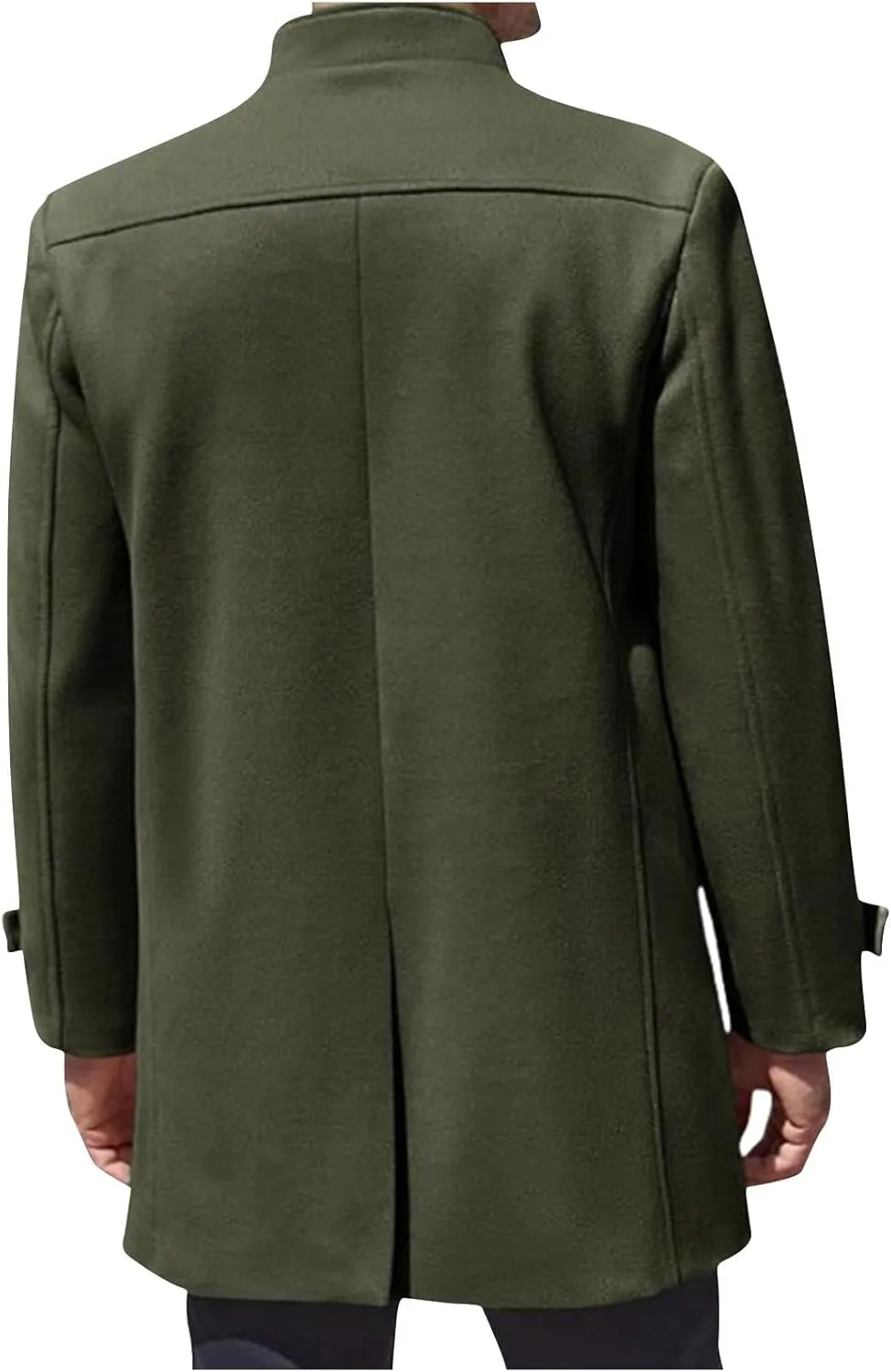 XUNRYAN Mens Classic Trench Coat Wool-Blend Peacoat Slim Fit Single Breasted Overcoat Warm Cardigan Jacket Outwear Pockets