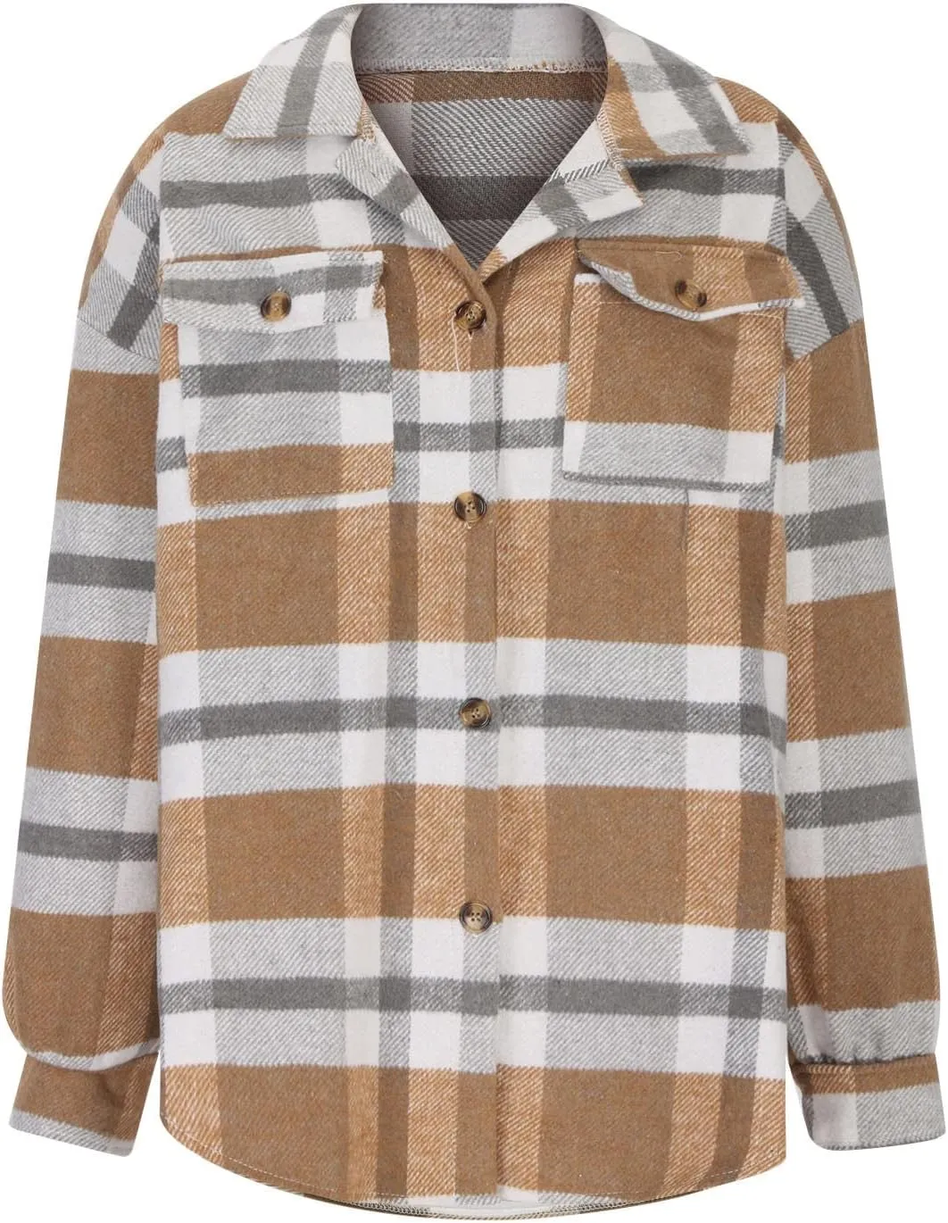 XUNRYAN Womens Wool-Blend Shacket Jacket Long Sleeve Plaid Winter Fall Trench Coat Casual Outwear 2024 Fashion Clothes