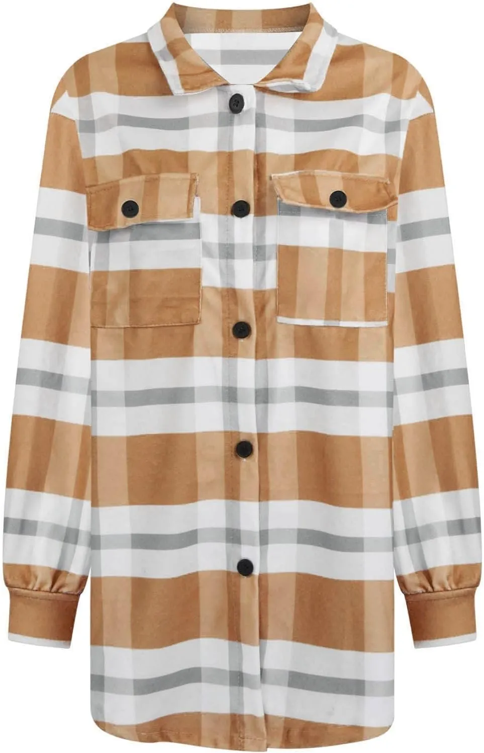 XUNRYAN Womens Wool-Blend Shacket Jacket Long Sleeve Plaid Winter Fall Trench Coat Casual Outwear 2024 Fashion Clothes
