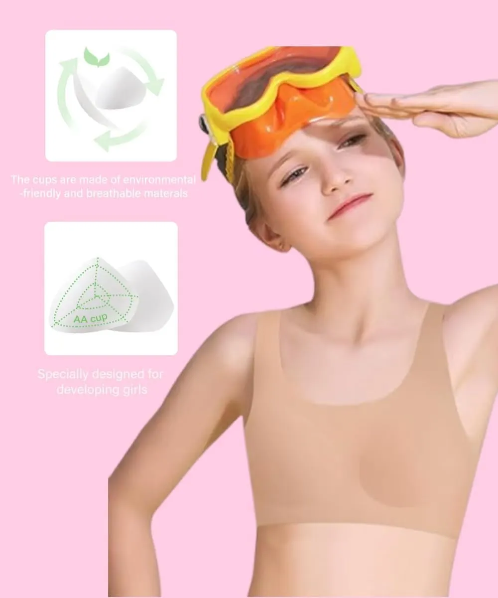 YACCA Girls Seamless Bra Ultra Comfort Soft,Removable Thin AA Cup,Invisible Dig-Free Teen Bras