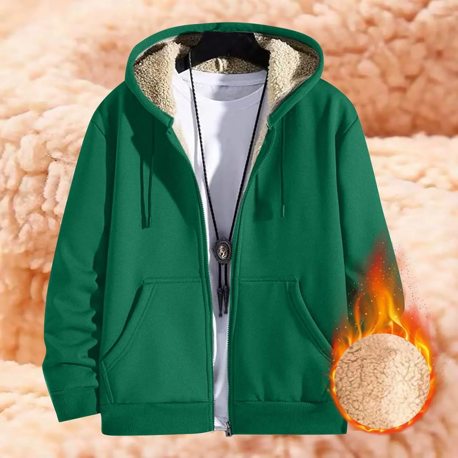 Zip Up Hoodie Men Relaxed Fit Plus Size Fleece Jacket Warm Heavyweight Sherpa Lined Hoodie Winter Coats with Pockets
