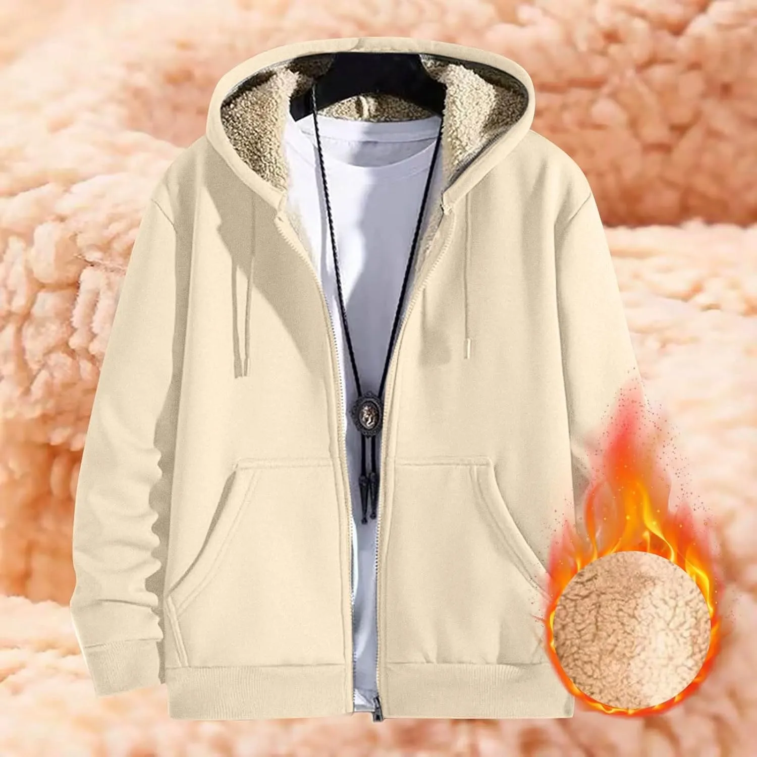 Zip Up Hoodie Men Relaxed Fit Plus Size Fleece Jacket Warm Heavyweight Sherpa Lined Hoodie Winter Coats with Pockets