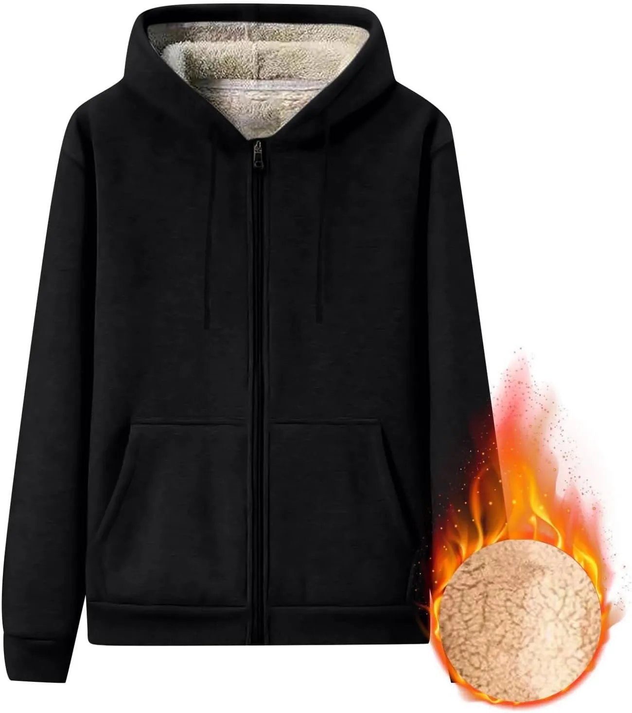 Zip Up Hoodie Men Relaxed Fit Plus Size Fleece Jacket Warm Heavyweight Sherpa Lined Hoodie Winter Coats with Pockets