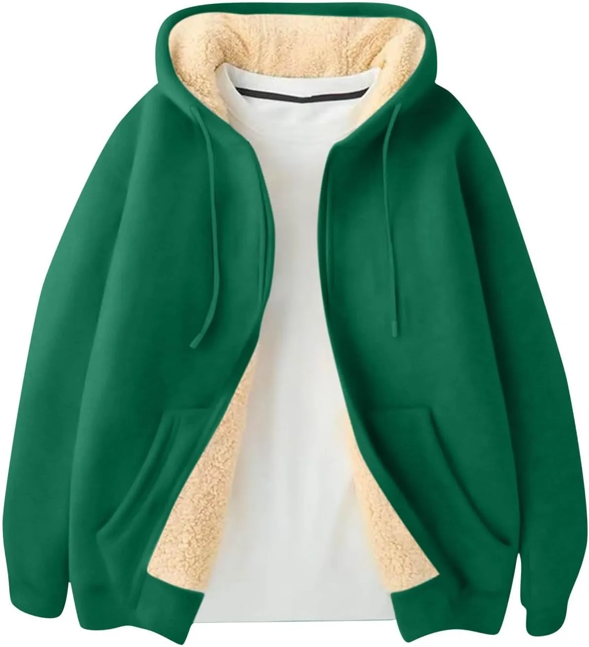 Zip Up Hoodie Men Relaxed Fit Plus Size Fleece Jacket Warm Heavyweight Sherpa Lined Hoodie Winter Coats with Pockets