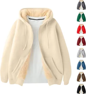 Zip Up Hoodie Men Relaxed Fit Plus Size Fleece Jacket Warm Heavyweight Sherpa Lined Hoodie Winter Coats with Pockets