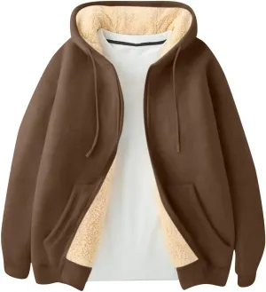 Zip Up Hoodie Men Relaxed Fit Plus Size Fleece Jacket Warm Heavyweight Sherpa Lined Hoodie Winter Coats with Pockets