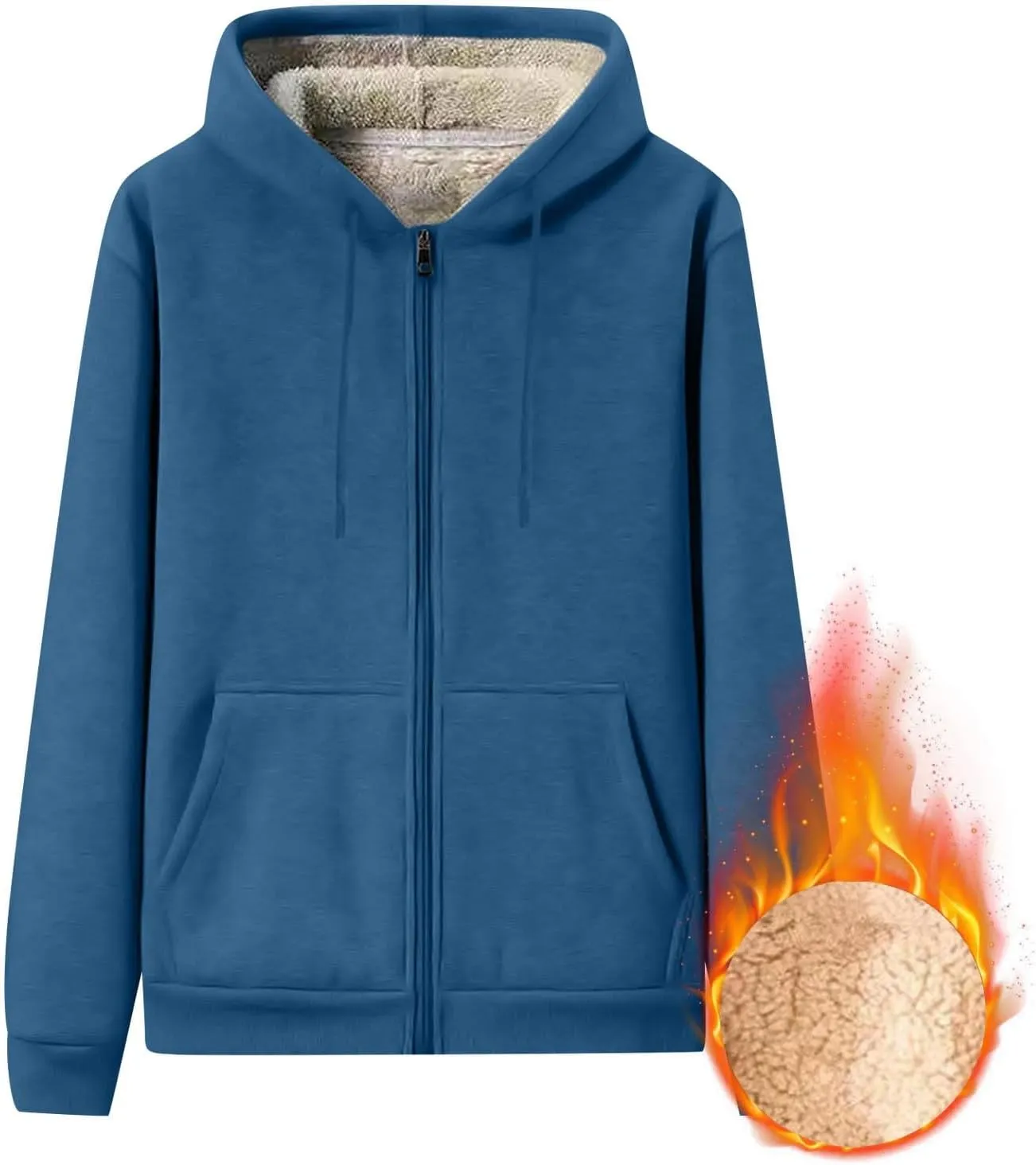 Zip Up Hoodie Men Relaxed Fit Plus Size Fleece Jacket Warm Heavyweight Sherpa Lined Hoodie Winter Coats with Pockets