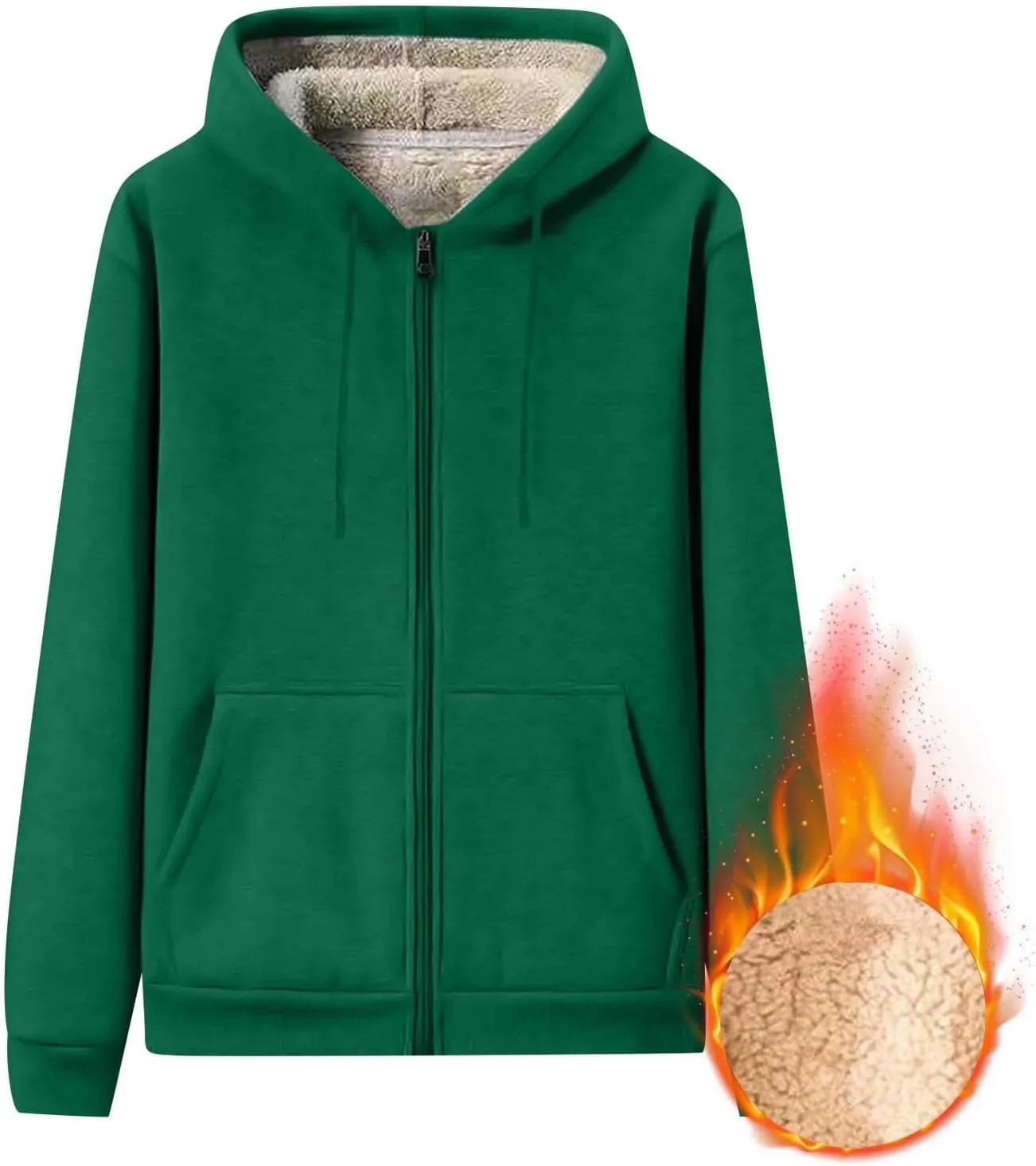 Zip Up Hoodie Men Relaxed Fit Plus Size Fleece Jacket Warm Heavyweight Sherpa Lined Hoodie Winter Coats with Pockets