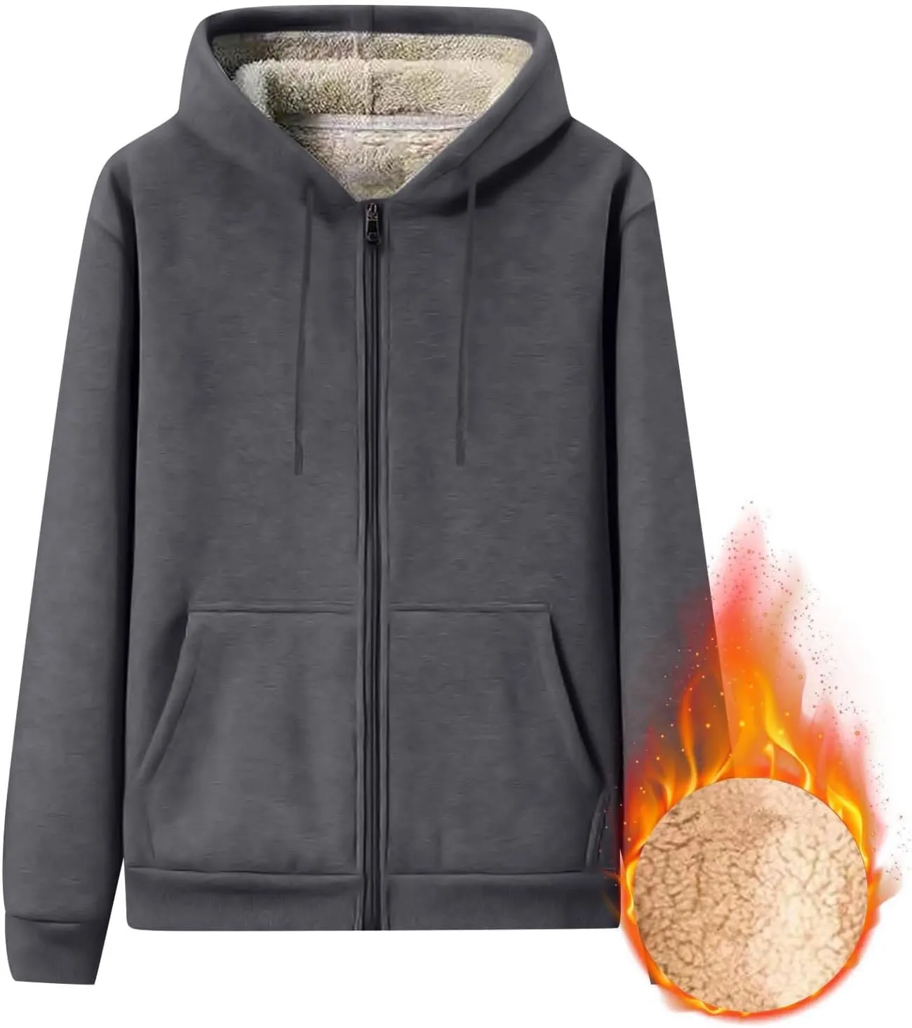 Zip Up Hoodie Men Relaxed Fit Plus Size Fleece Jacket Warm Heavyweight Sherpa Lined Hoodie Winter Coats with Pockets