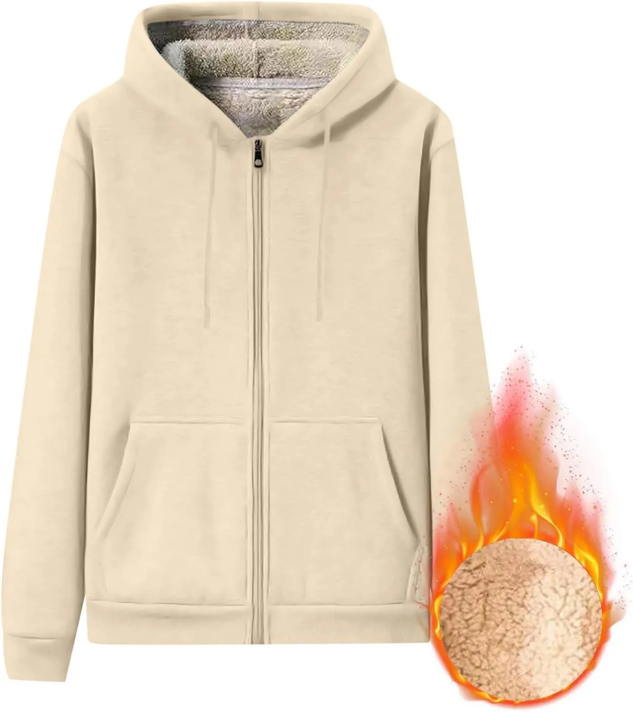 Zip Up Hoodie Men Relaxed Fit Plus Size Fleece Jacket Warm Heavyweight Sherpa Lined Hoodie Winter Coats with Pockets
