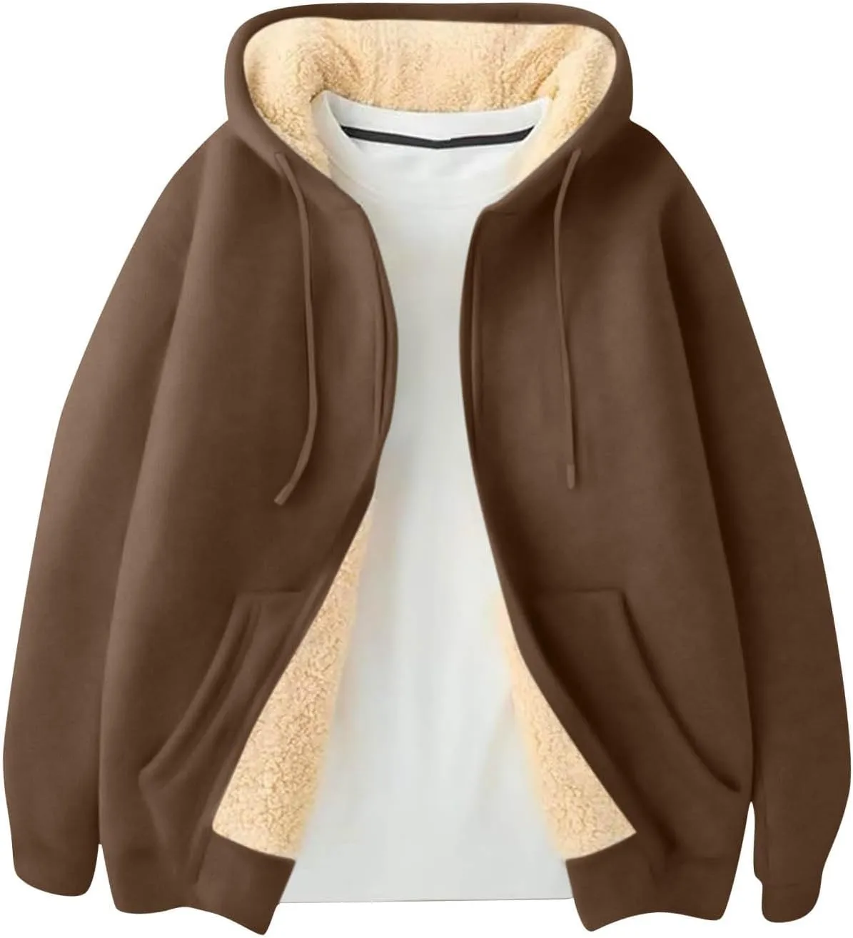 Zip Up Hoodie Men Relaxed Fit Plus Size Fleece Jacket Warm Heavyweight Sherpa Lined Hoodie Winter Coats with Pockets