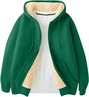 Zip Up Hoodie Men Relaxed Fit Plus Size Fleece Jacket Warm Heavyweight Sherpa Lined Hoodie Winter Coats with Pockets