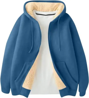 Zip Up Hoodie Men Relaxed Fit Plus Size Fleece Jacket Warm Heavyweight Sherpa Lined Hoodie Winter Coats with Pockets