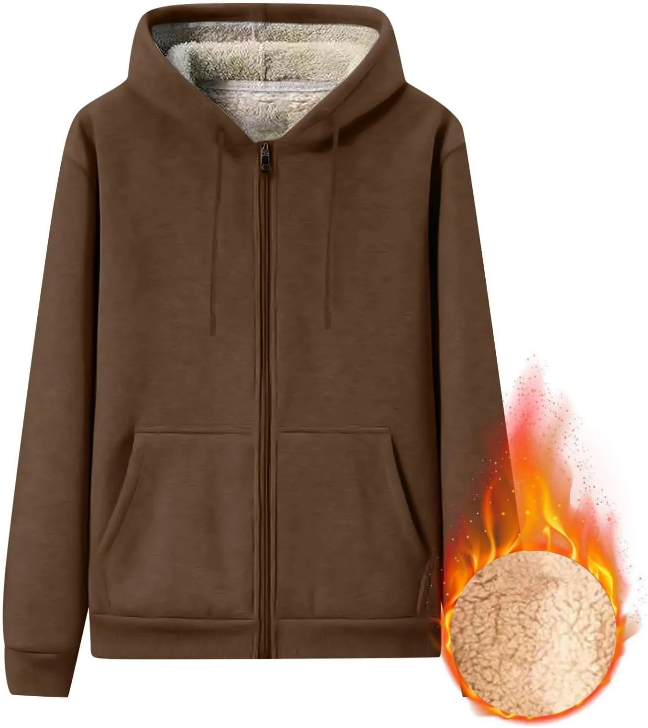 Zip Up Hoodie Men Relaxed Fit Plus Size Fleece Jacket Warm Heavyweight Sherpa Lined Hoodie Winter Coats with Pockets