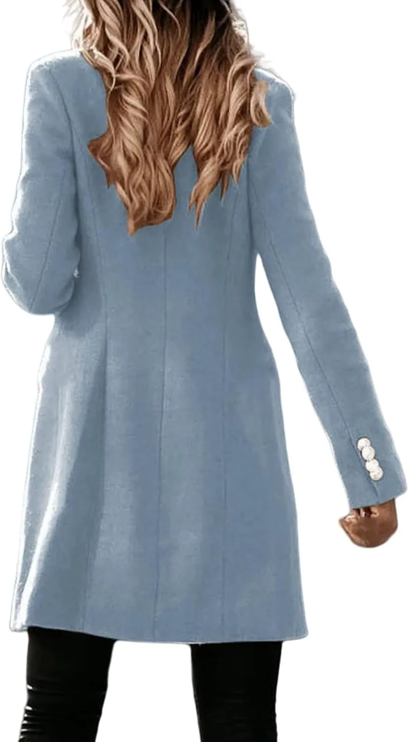 ZWRXW Women's Wool Blend Peacoat Double Breasted Midi Trench Coat Notched Lapel Slim Fit Jackets Trendy Fall Overcoat Outwear