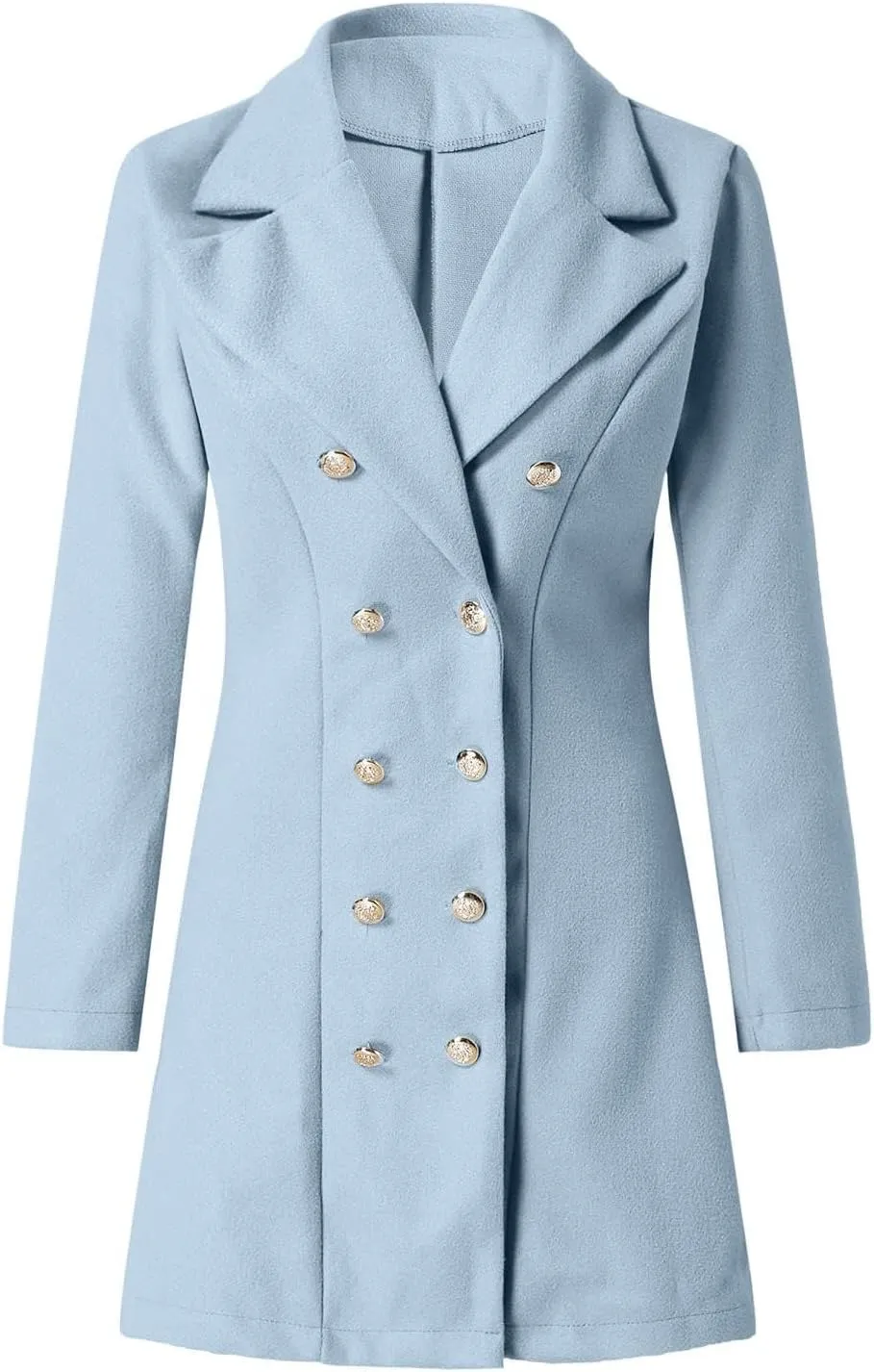 ZWRXW Women's Wool Blend Peacoat Double Breasted Midi Trench Coat Notched Lapel Slim Fit Jackets Trendy Fall Overcoat Outwear