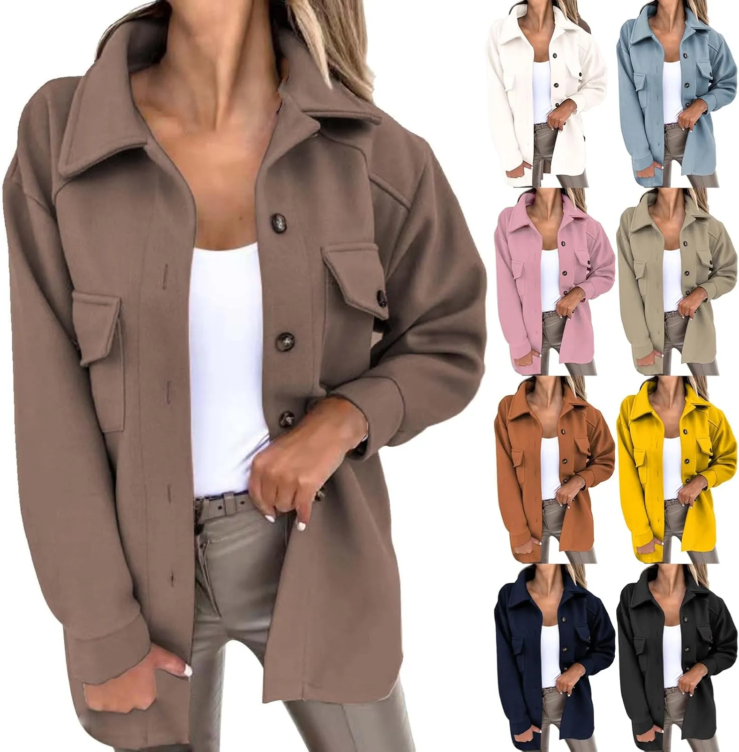 ZWRXW Women's Wool Blend Trench Coat Button Down Long Sleeve Belted Jacket Casual Loose Fit Lapel Coats Fall Fashion Outwear