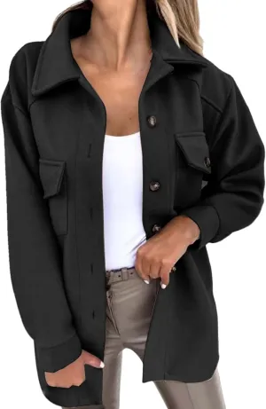 ZWRXW Women's Wool Blend Trench Coat Button Down Long Sleeve Belted Jacket Casual Loose Fit Lapel Coats Fall Fashion Outwear